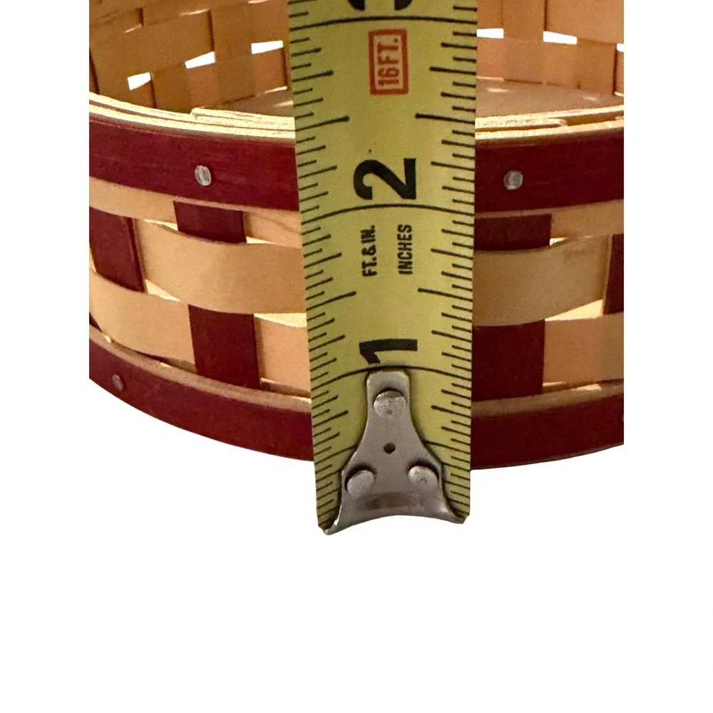 Longaberger‎ 2006 Round Basket Red Accent Woven Wood Swinging Handle l